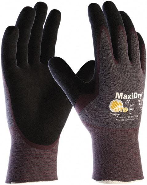 ATG - Size L Polyethylene Blend Oil Resistant Work Gloves - Knit Wrist Cuff, Purple/Black, Paired - Makers Industrial Supply