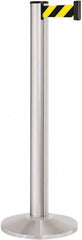 Lavi Industries - 40" High, 2-3/4" Pole Diam, Stanchion - 14" Base Diam, Dome Cast Iron Base, Satin Chrome (Color) Aluminum Post, 13' x 2" Tape, Single Line Tape - Makers Industrial Supply