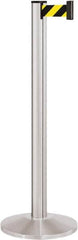 Lavi Industries - 40" High, 2-3/4" Pole Diam, Stanchion - 14" Base Diam, Dome Cast Iron Base, Satin Chrome (Color) Aluminum Post, 7' x 2" Tape, Single Line Tape - Makers Industrial Supply