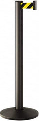 Lavi Industries - 40" High, 2-3/4" Pole Diam, Stanchion - 14" Base Diam, Dome Cast Iron Base, Black Aluminum Post, 7' x 2" Tape, Single Line Tape - Makers Industrial Supply