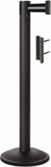 Lavi Industries - 38-1/2" High, 2-3/4" Pole Diam, Stanchion - 12-1/2" Base Diam, Round Steel Base, Black Steel Post, 7' x 2" Tape, Single Line Tape - Makers Industrial Supply