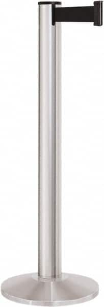 Lavi Industries - 40" High, 2-3/4" Pole Diam, Stanchion - 14" Base Diam, Dome Cast Iron Base, Satin Chrome (Color) Aluminum Post, 13' x 2" Tape, Single Line Tape - Makers Industrial Supply