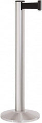 Lavi Industries - 40" High, 2-3/4" Pole Diam, Stanchion - 14" Base Diam, Dome Cast Iron Base, Satin Chrome (Color) Aluminum Post, 13' x 2" Tape, Single Line Tape - Makers Industrial Supply