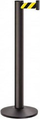 Lavi Industries - 40" High, 2-3/4" Pole Diam, Stanchion - 14" Base Diam, Dome Cast Iron Base, Black Aluminum Post, 13' x 2" Tape, Single Line Tape - Makers Industrial Supply