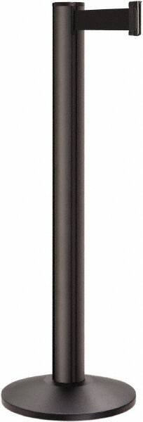 Lavi Industries - 40" High, 2-3/4" Pole Diam, Stanchion - 14" Base Diam, Dome Cast Iron Base, Black Aluminum Post, 7' x 2" Tape, Single Line Tape - Makers Industrial Supply