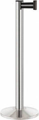 Lavi Industries - 40" High, 2-3/4" Pole Diam, Stanchion - 14" Base Diam, Dome Cast Iron Base, Polished Chrome (Color) Aluminum Post, 7' x 2" Tape, Single Line Tape - Makers Industrial Supply