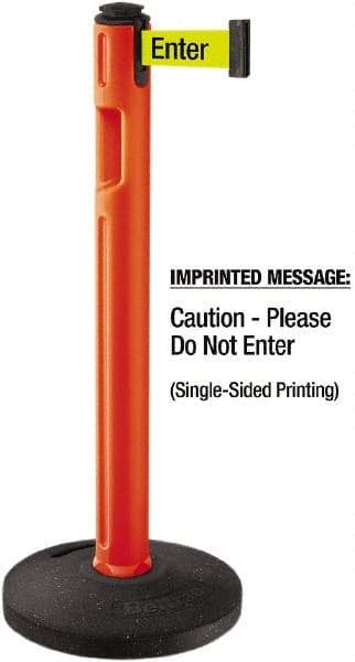 Lavi Industries - 38-1/4" High, 3-1/4" Pole Diam, Stanchion - 16" Base Diam, Dome Recycled Rubber Base, Orange Plastic Post, 12' x 2" Tape, Single Line Tape, For Outdoor Use - Makers Industrial Supply