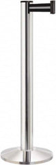 Lavi Industries - 40" High, 2-3/4" Pole Diam, Stanchion - 14" Base Diam, Dome Cast Iron Base, Polished Chrome (Color) Aluminum Post, 13' x 2" Tape, Single Line Tape - Makers Industrial Supply