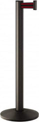 Lavi Industries - 40" High, 2-3/4" Pole Diam, Stanchion - 14" Base Diam, Dome Cast Iron Base, Black Aluminum Post, 7' x 2" Tape, Single Line Tape - Makers Industrial Supply