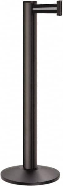 Lavi Industries - 40" High, 2-3/4" Pole Diam, Stanchion - 14" Base Diam, Dome Cast Iron Base, Black Aluminum Post, 13' x 2" Tape, Single Line Tape - Makers Industrial Supply