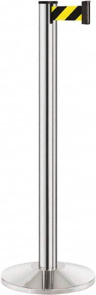 Lavi Industries - 40" High, 2-3/4" Pole Diam, Stanchion - 14" Base Diam, Dome Cast Iron Base, Polished Chrome (Color) Aluminum Post, 7' x 2" Tape, Single Line Tape - Makers Industrial Supply