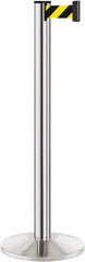 Lavi Industries - 40" High, 2-3/4" Pole Diam, Stanchion - 14" Base Diam, Dome Cast Iron Base, Polished Chrome (Color) Aluminum Post, 7' x 2" Tape, Single Line Tape - Makers Industrial Supply