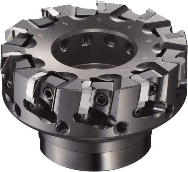 Sumitomo - 125mm Cut Diam, 15.9mm Arbor Hole, 63mm Max Depth of Cut, 90° Indexable Chamfer & Angle Face Mill - 10 Inserts, NF-LDEN Insert, Right Hand Cut, 10 Flutes, Through Coolant, Series HF - Makers Industrial Supply