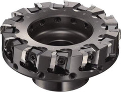 Sumitomo - 100mm Cut Diam, 1/2" Arbor Hole, 50mm Max Depth of Cut, 90° Indexable Chamfer & Angle Face Mill - 12 Inserts, NF-LDEN Insert, Right Hand Cut, 12 Flutes, Through Coolant, Series HF - Makers Industrial Supply