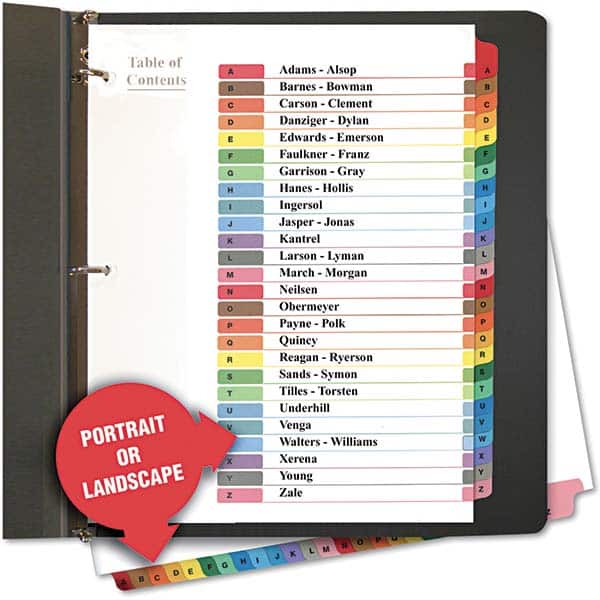 UNIVERSAL - Tabs, Indexes & Dividers Indexes & Divider Type: Printed Alpha Size: 8-1/2 x 11 - Makers Industrial Supply