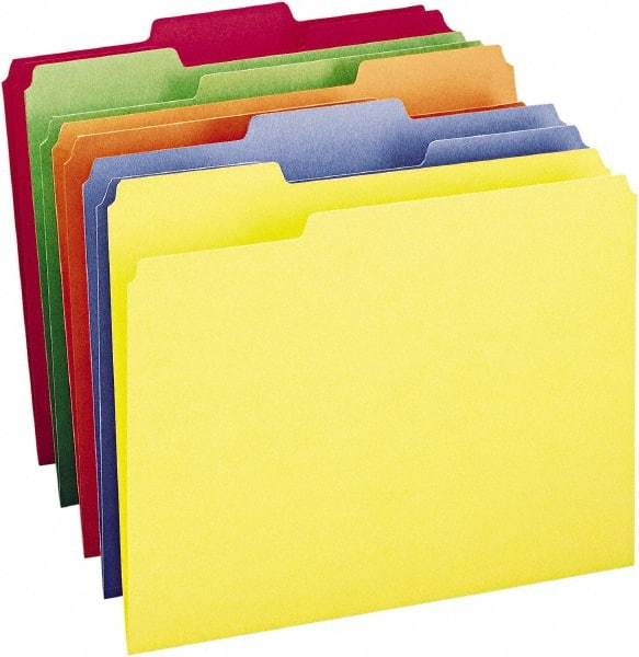 SMEAD - 8-1/2 x 11", Letter Size, Assorted Colors, File Folders with Top Tab - 11 Point Stock, 1/3 Tab Cut Location - Makers Industrial Supply