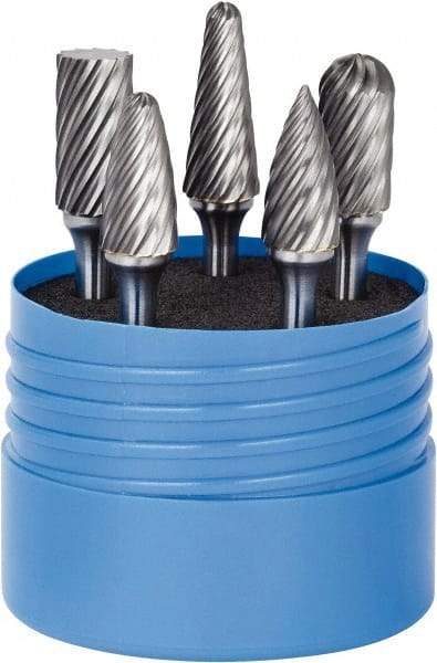 SGS Pro - 5 Piece, 1/4" Shank Burr Set - Tungsten Carbide, Multiple Head Shape - Makers Industrial Supply