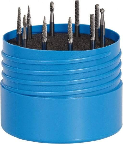 SGS Pro - 10 Piece, 1/8" Shank Burr Set - Tungsten Carbide, Multiple Head Shape - Makers Industrial Supply