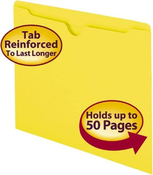 SMEAD - 8-1/2 x 11", Letter Size, Yellow, Colored Folders with Double-Ply Tabs - 11 Point Stock, Straight Tab Cut Location - Makers Industrial Supply