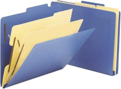 SMEAD - 8-1/2 x 11", Letter Size, Blue, Classification Folders with Top Tab Fastener - Right of Center Tab Cut Location - Makers Industrial Supply