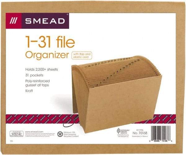 SMEAD - 8-1/2 x 11", Letter Size, Kraft, 1-31 Indexed Expanding Files - Assorted Tab Cut Location - Makers Industrial Supply