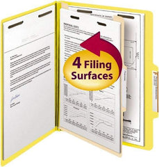 SMEAD - 8-1/2 x 11", Letter Size, Yellow, Classification Folders with Top Tab Fastener - 14 Point Stock, Right of Center Tab Cut Location - Makers Industrial Supply