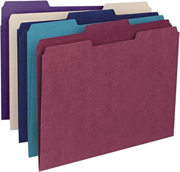 SMEAD - 8-1/2 x 11", Letter Size, Assorted Colors, File Folders with Top Tab - 11 Point Stock, 1/3 Tab Cut Location - Makers Industrial Supply