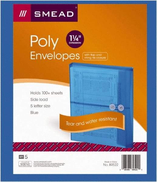 SMEAD - 8-1/2 x 11", Letter Size, Transparent Blue, Poly String & Button Envelope - Makers Industrial Supply