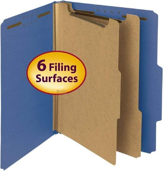 SMEAD - 8-1/2 x 11", Letter Size, Dark Blue, Classification Folders with Top Tab Fastener - 25 Point Stock, Right of Center Tab Cut Location - Makers Industrial Supply