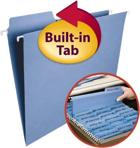 SMEAD - 8-1/2 x 11", Letter Size, Blue, Hanging File Folder - 11 Point Stock, 1/3 Tab Cut Location - Makers Industrial Supply