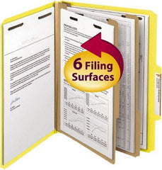 SMEAD - 8-1/2 x 11", Letter Size, Yellow, Classification Folders with Top Tab Fastener - 14 Point Stock, Right of Center Tab Cut Location - Makers Industrial Supply