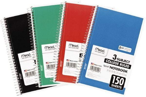 Mead - 150 Sheet, 6 x 9-1/2", College Ruled Spiral Bound Notebook - Assorted Colors - Makers Industrial Supply