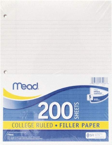 Mead - 200 Sheet, 8-1/2 x 11", College Ruled Filler Paper - White - Makers Industrial Supply