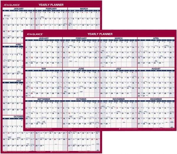 AT-A-GLANCE - 1 Sheet, 24 x 36", Wall Calendar - Blue & Red - Makers Industrial Supply