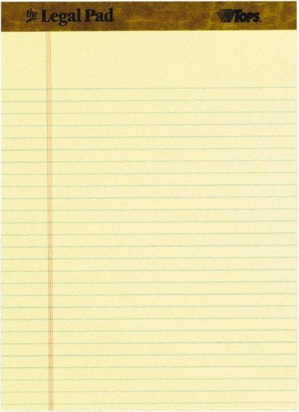 TOPS - 50 Sheet, 8-1/2 x 11-3/4", Legal Pad - Canary - Makers Industrial Supply