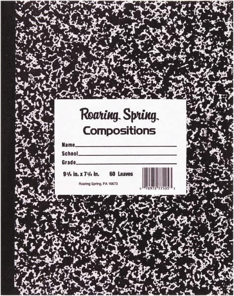 Roaring Spring - 48 Sheet, 8-1/2 x 7", Wide Ruled Composition Book - Black - Makers Industrial Supply