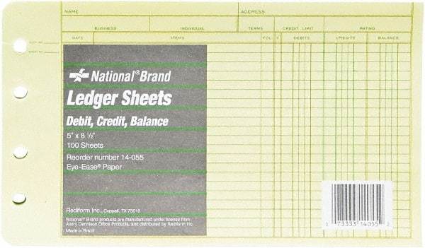 National Brand - 100 Sheet, 5 x 8-1/2", Ledger Refill Sheets - Green - Makers Industrial Supply