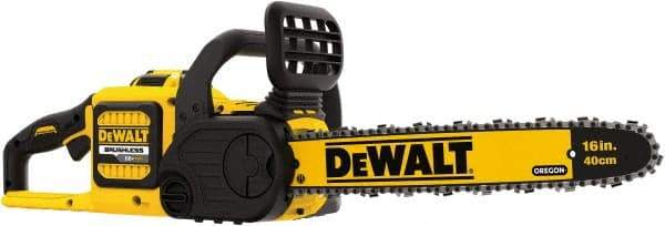 DeWALT - 60 Volt, 25.2 Ft/sec, Battery Powered Chainsaw - 16" Guide Bar Length, 7,500 RPM, 3/8" Chain Pitch, 0.043 Chain Gauge - Makers Industrial Supply