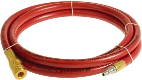 Continental ContiTech - 1/4" ID x 0.45" OD 5' Long Multipurpose Air Hose - Industrial Interchange Safety Coupler x Male Plug Ends, 300 Working psi, -10 to 158°F, 1/4" Fitting, Red - Makers Industrial Supply