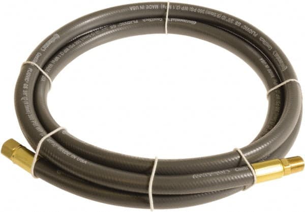 Continental ContiTech - 3/8" ID x 0.6" OD 10' Long Multipurpose Air Hose - MNPT x FNPT Ends, 300 Working psi, -10 to 158°F, 1/4" Fitting, Gray - Makers Industrial Supply