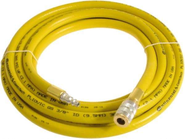 Continental ContiTech - 1/4" ID x 0.45" OD 20' Long Multipurpose Air Hose - Industrial Interchange Safety Coupler x Male Plug Ends, 300 Working psi, -10 to 158°F, 1/4" Fitting, Yellow - Makers Industrial Supply