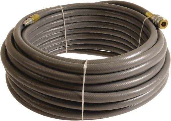 Continental ContiTech - 1/4" ID x 0.45" OD 100' Long Multipurpose Air Hose - Industrial Interchange Safety Coupler x Male Plug Ends, 300 Working psi, -10 to 158°F, 1/4" Fitting, Gray - Makers Industrial Supply