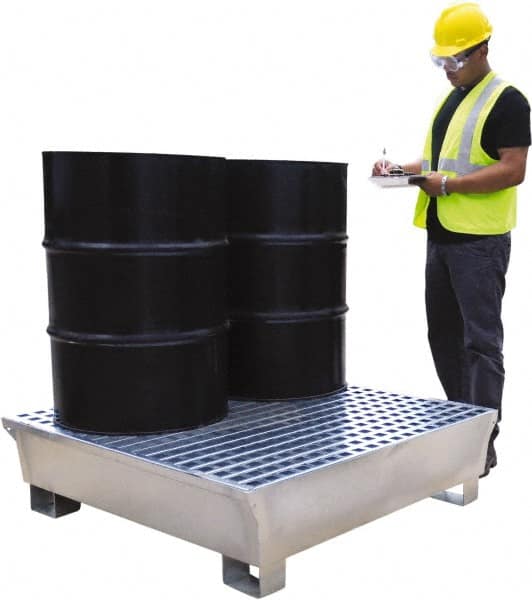 UltraTech - 68 Gal Sump, 3,875 Lb Capacity, 4 Drum, Galvanized Steel Spill Deck or Pallet - 47-1/4" Long x 47-1/4" Wide x 13-1/4" High - Makers Industrial Supply