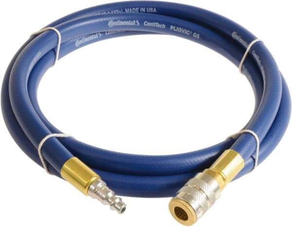 Continental ContiTech - 3/4" ID x 1.11" OD 25' Long Multipurpose Air Hose - Industrial Interchange Safety Coupler x Male Plug Ends, 250 Working psi, -10 to 158°F, 3/4" Fitting, Blue - Makers Industrial Supply