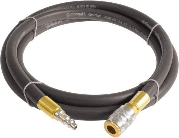 Continental ContiTech - 3/8" ID x 0.6" OD 5' Long Multipurpose Air Hose - Industrial Interchange Safety Coupler x Male Plug Ends, 300 Working psi, -10 to 158°F, 1/4" Fitting, Gray - Makers Industrial Supply