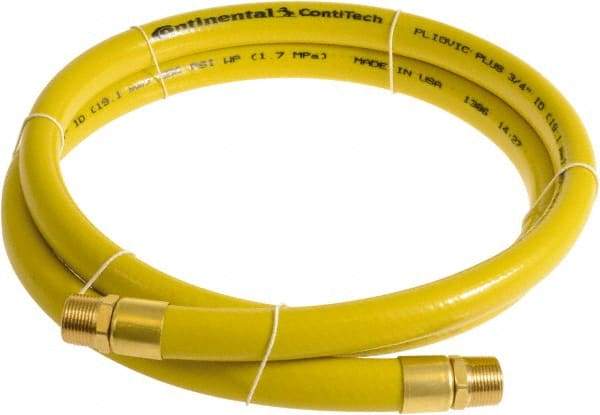 Continental ContiTech - 3/4" ID x 1.11" OD 10' Long Multipurpose Air Hose - MNPT x MNPT Ends, 250 Working psi, -10 to 158°F, 3/4" Fitting, Yellow - Makers Industrial Supply