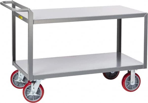 Little Giant - 3,600 Lb Capacity, 30" Wide x 66" Long x 36" High Shelf Cart - 2 Shelf, Steel, 2 Rigid/2 Swivel Casters - Makers Industrial Supply