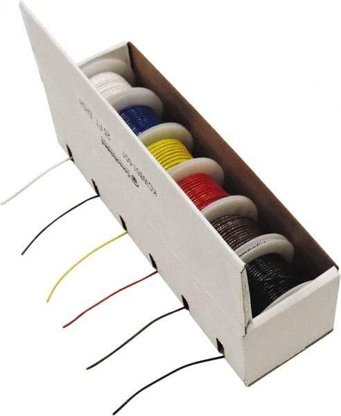 Made in USA - 20 AWG, 1 Strand, 25' OAL, Tinned Copper Hook Up Wire - Black, White, Red, Green, Blue & Yellow PVC Jacket - Makers Industrial Supply