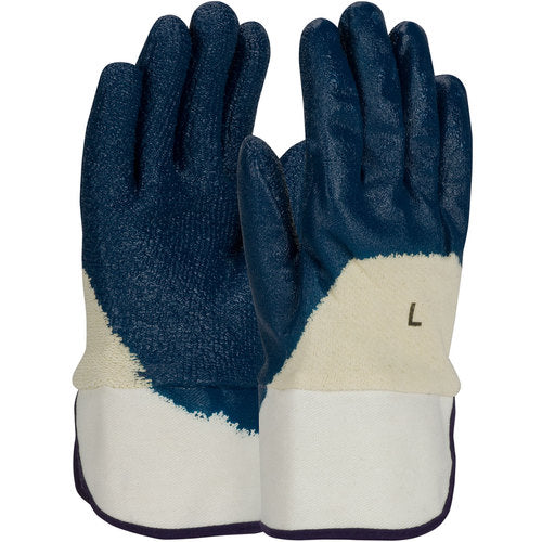 ‎56-3145/L Coated Supported Gloves - ArmorGrip - Terry Cloth Palm - HW Rough Blue Nitrile Grip - SC - Exact Industrial Supply