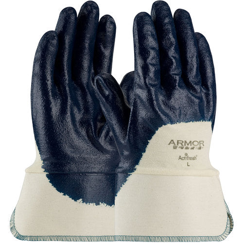 ‎56-3175/L Coated Supported Gloves - ArmorLite - Interlock Liner - LW - Blue - Nitrile Palm Coat - Plastic SC - Exact Industrial Supply